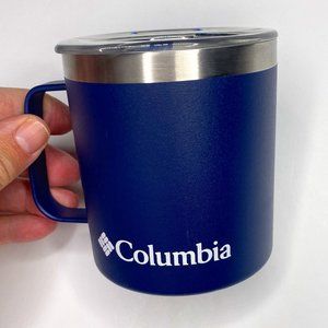 Columbia, NWT, 15 oz. camp cup in navy and silver with clear  press on cover.